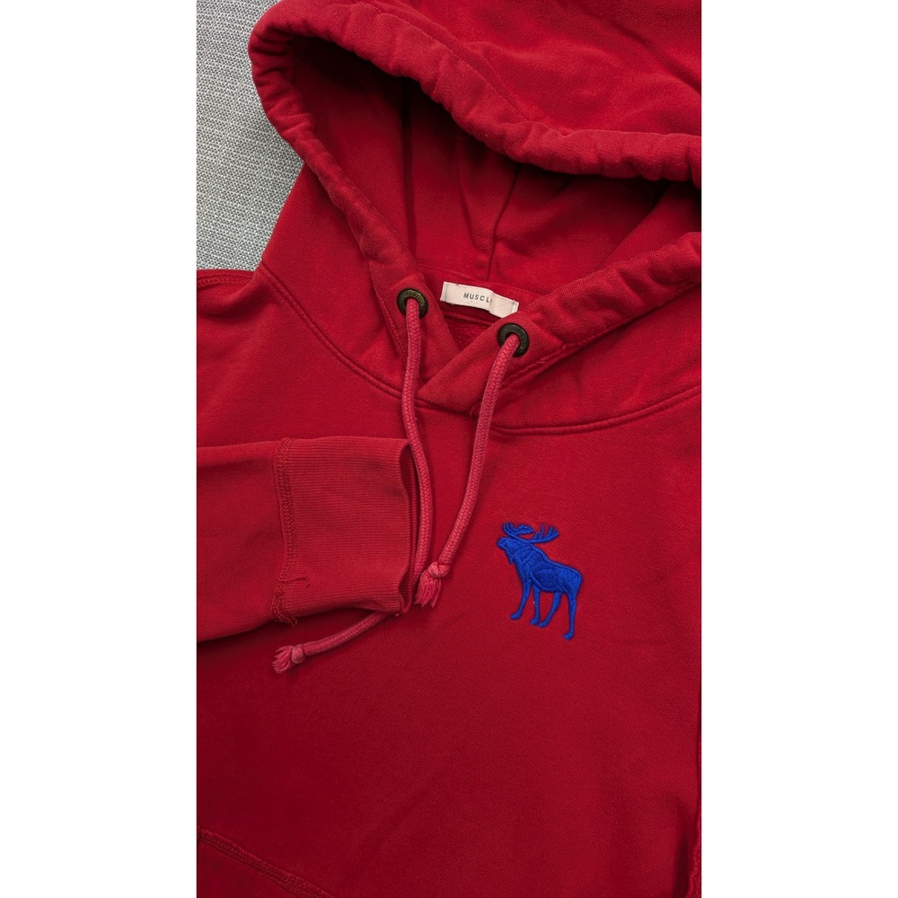 Abercrombie & Fitch Kids Red Muscle Fit Hoodie Blue Moose Logo Size S 4471